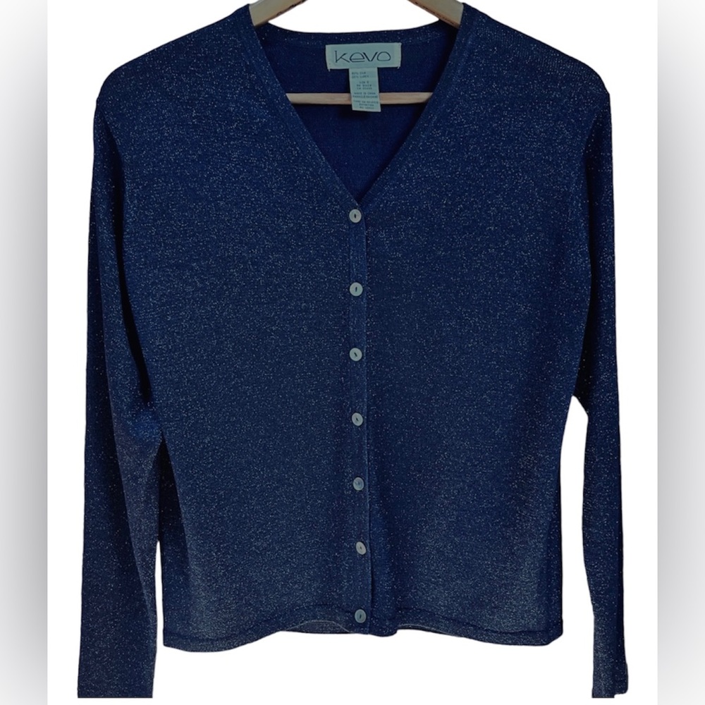 Kevo 80%Silk 20%Lurex Blue Sparkle Cardigan Sweater Size Small
